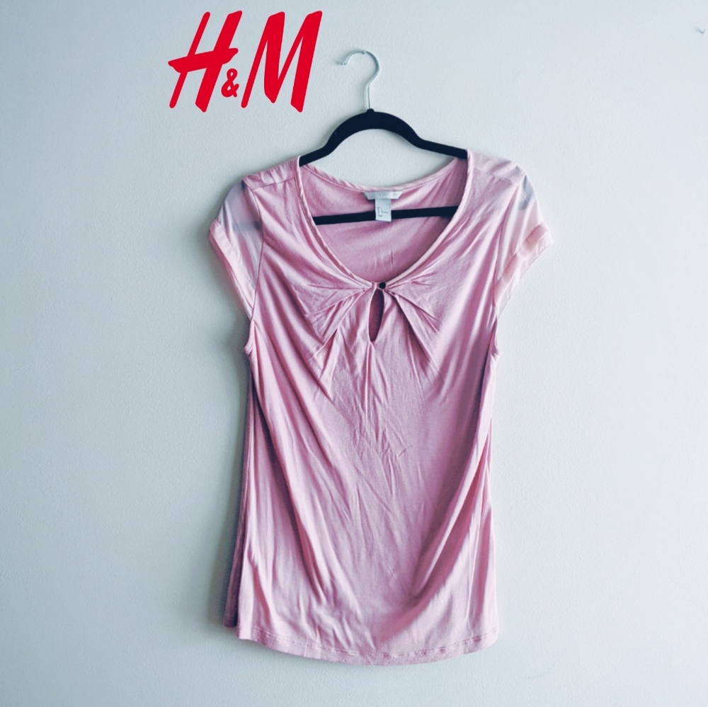H&M Blush Cap Sleeve Shirt Keyhole Button Front